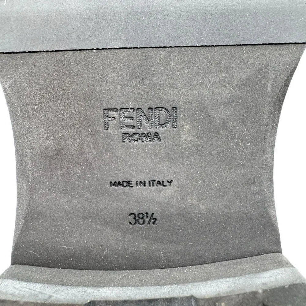 Fendi Rockoko Knit Leather Logo Biker Vitello Combat Boots Size 8.5 - Picture 9 of 12